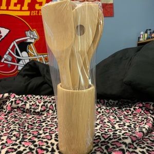 Bamboo Utensils & Holder 6 Piece Set